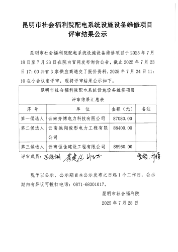 昆明市社会福利院配电系统设施设备维修项目评审结果公示_00